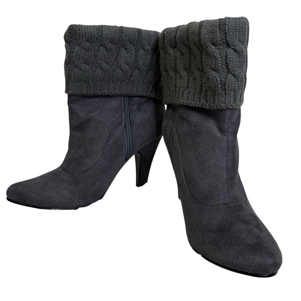 Newport News Gray Suede Ankle Boots w/ Cable Knit Sweater Cuff Size 7.5 Vintage